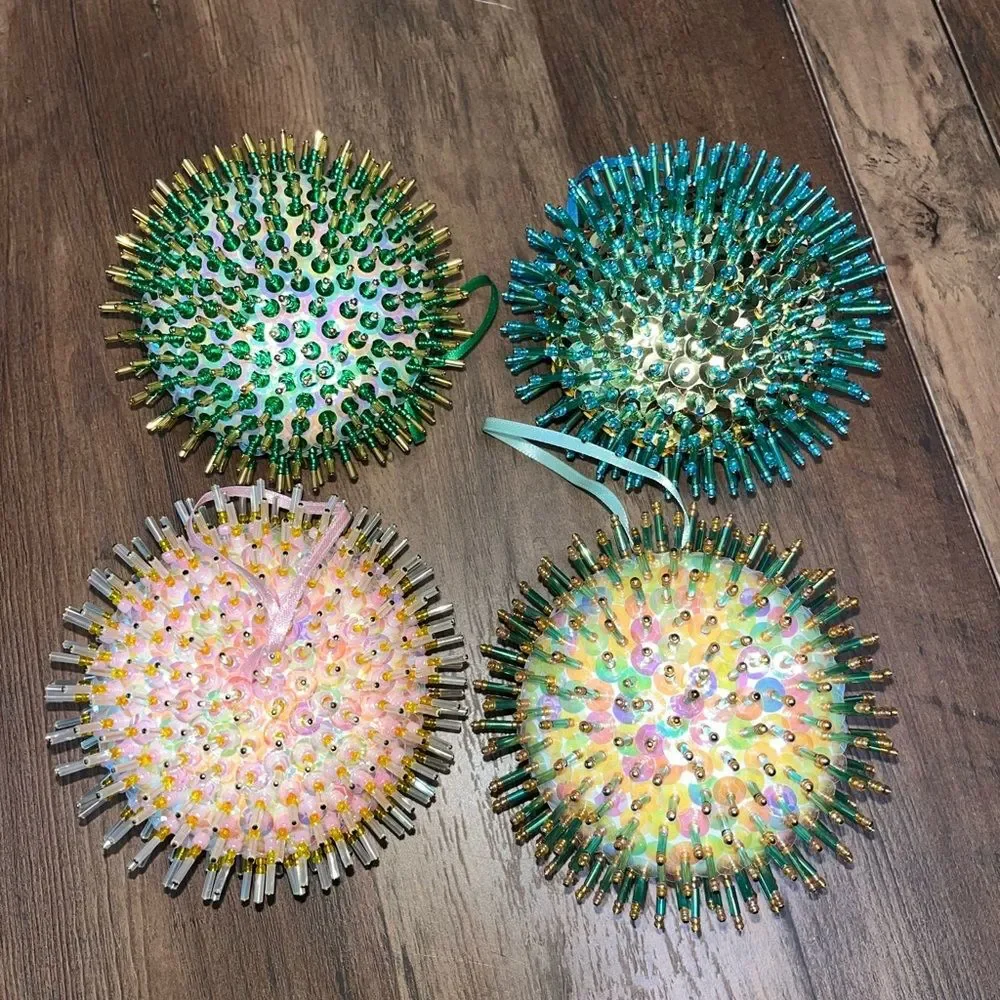 Handmade Sequin Oval Christmas Ornaments (4)